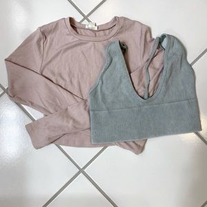 Long sleeve top and dusk blue crop top